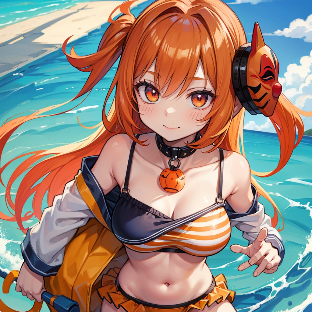 the clown girl, funny , mask face , sexy bikini , orange hair, medium breasts