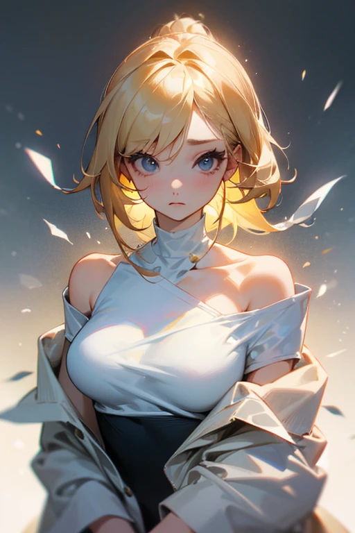 a beautiful blonde haired girl 、Tube top、Beautiful clavicle、korean fashion、Korean、Off-the-shoulder hoodies、Cotton Fabric、Soft cloth