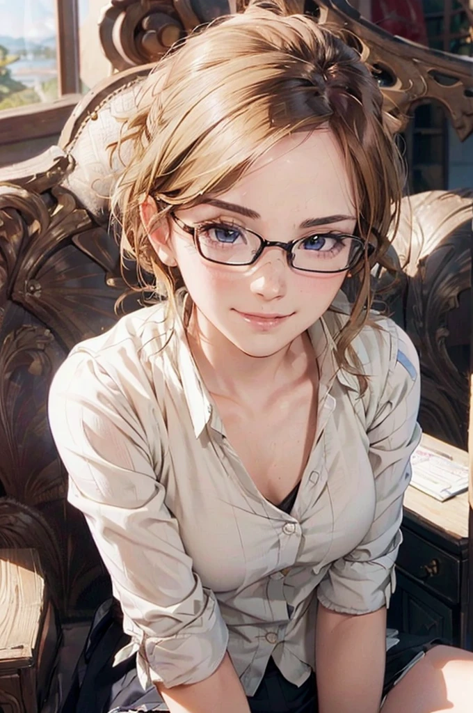 Masterpiece, 最high quality, high quality, High resolution, high quality texture, high quality shadows, High resolution, Beautiful details, Detailed CG, Detailed Texture, Realistic representation of face, Realistic, colorful, delicate, Cinematic Light, Side light, Lens flare, Ray Tracing, sharp concentrated, (1 Girl,concentrated:1.3), ( Intricate details, compensate, PureErosFaceV1:0.5), (細部まで美しいdelicateな顔, 緻密で美しいdelicateな瞳, Perfect Facial Proportions, Dense skin, Optimal ratio of four fingers to one thumb,Unified 8k wallpaper, Arms under chest, Modest chest, Wide Hips, Smooth upper abdomen, 35 years old, blue eyes, glasses,cabin attendant uniform,white blouse,tight fitting black skirt,black stockings, excellent secretary ,working as a secretary, wooden desk, wooden chair, house wife, the gaze of true love, lips of temptation, A look full of compassion ,a smile full of love, i love you, Acting lovey-dovey, air fortress hair, blonde hair, I love you so much I'm crazy,i love you