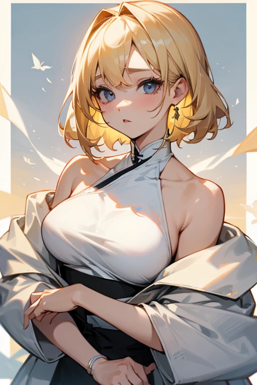 a beautiful blonde haired girl 、Tube top、Beautiful clavicle、korean fashion、Korean、Off-the-shoulder hoodies、Cotton Fabric、Soft cloth