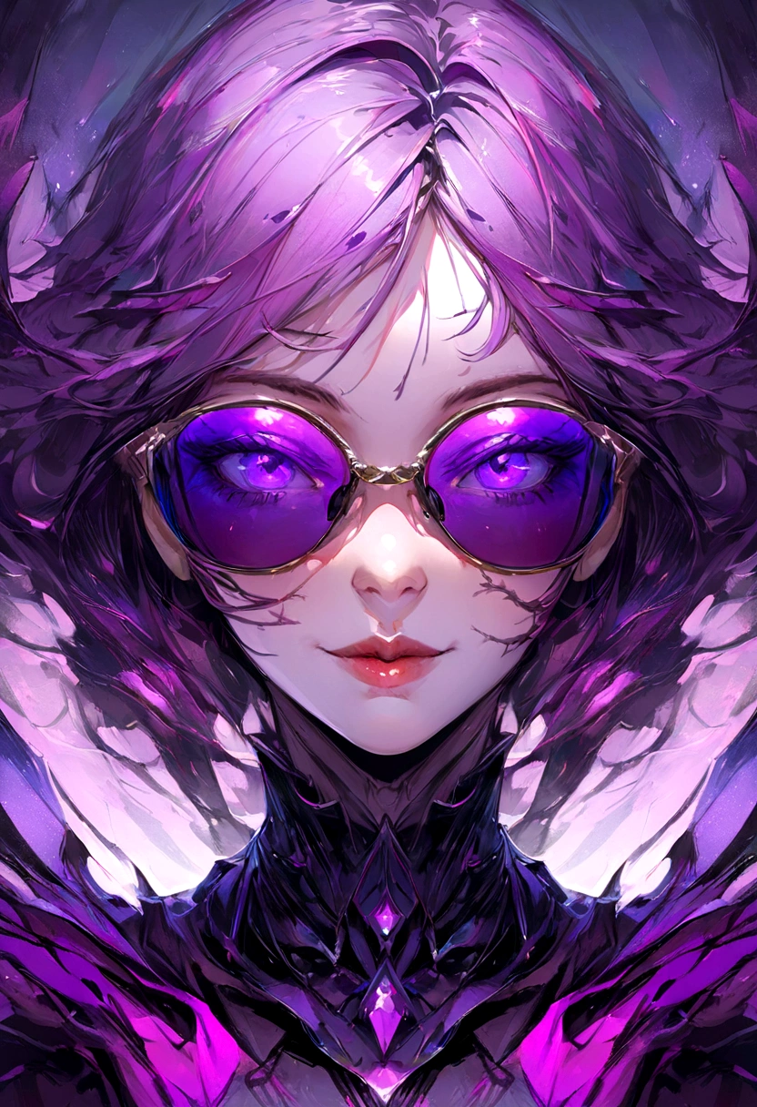 happy girl, centred, looking at the camera, approaching perfection, dynamic, shades of purple, highy detailed, digitalpainting, art station, conceptual artwork, Soft, sharp focus, illustration, arte de Carne Griffiths e Wadim Kashin, face detailed, 4K