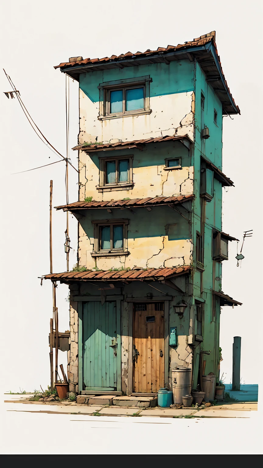 Small House, Unfinished sketch, water color on paper, (simple background:1.2)