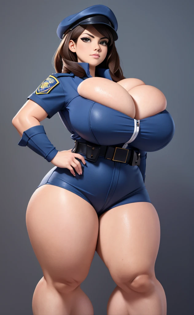 Best quality, masterpiece, high res, 8k, araffed woman cosplaying as a sluty police officer, tumblr, tachisme, powerful and huge, nsfw huge breasts, big breasts, thicc, with a large breasts, thick neck, big breasts!, big breasts!!, extremely plump, with large breasts, busty, large breasts