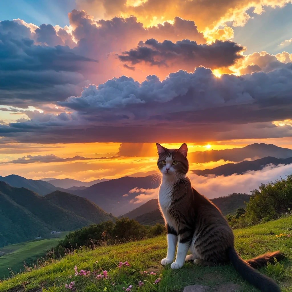 thunder Sunset Mountain Big clouds Cat
beautiful girl