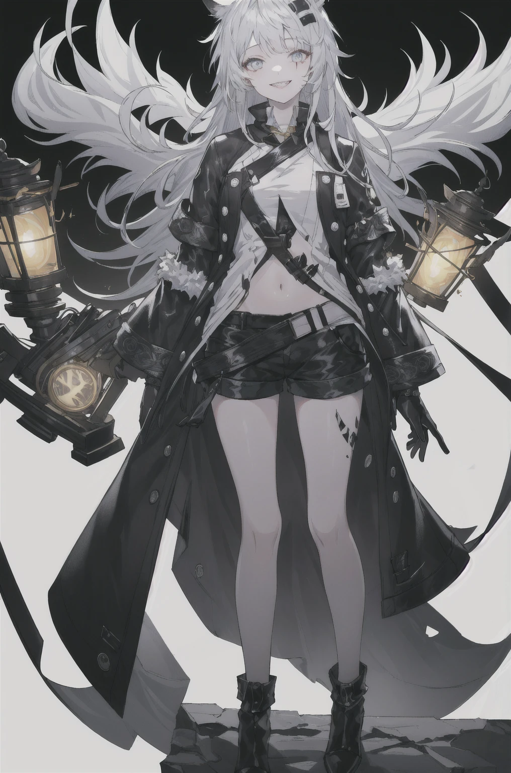 8K,high resolution,absurd,masterpiece,best quality,The original,Extremely detailed CG,Extremely detailed wallpaper,Perfect lighting,1 Girl,Vague_background，
(hutaodef:1.2),Black shorts,black h在 with h在 ,Regular Clothes，smile，white background
