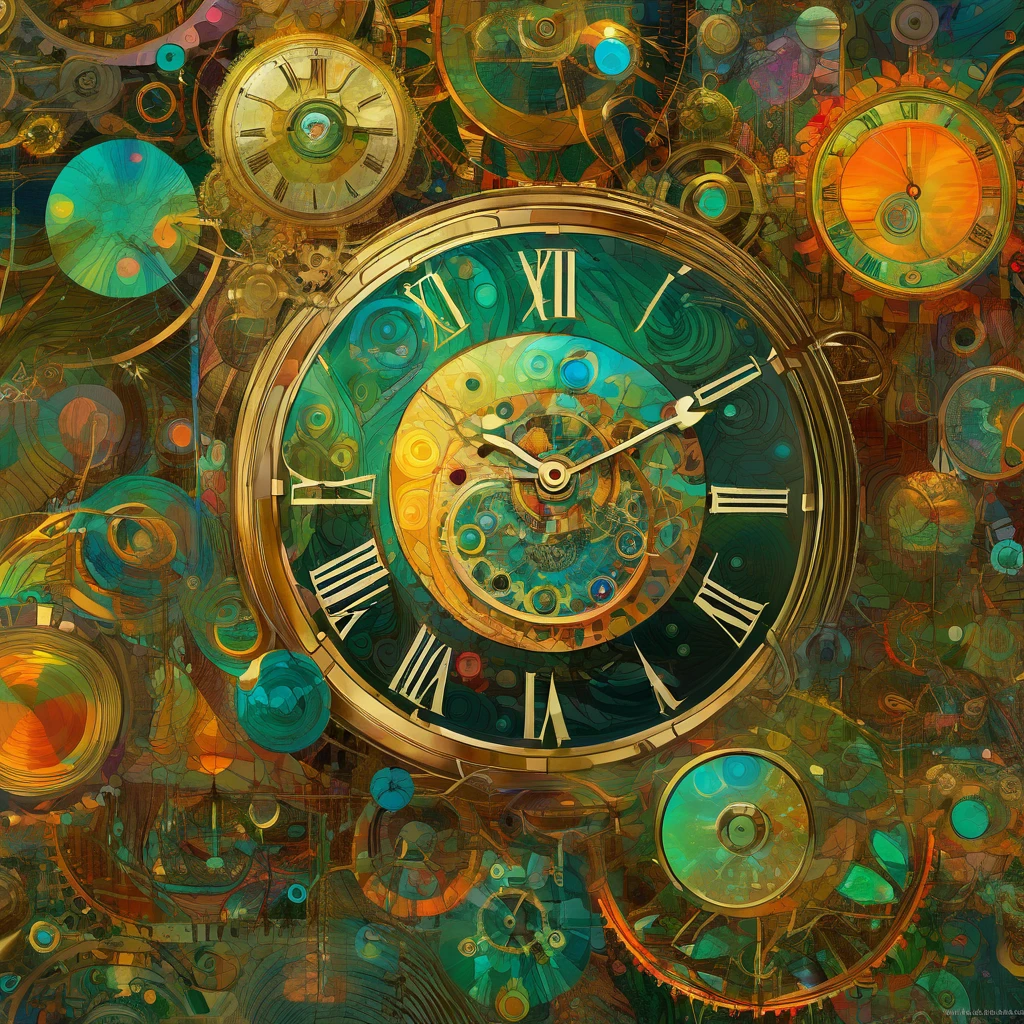 a close up of a clock with many different colored circles, digital art inspired by Victo Ngai, trending on pixabay, psychedelic art, elaborate digital art, maximalism digital art, the flow of time. complex shapes, intricate and epic composition, steampunk digital art, psychedelic surreal art, digital visionary art, digital steampunk art, intricate digital painting, intricate futurism