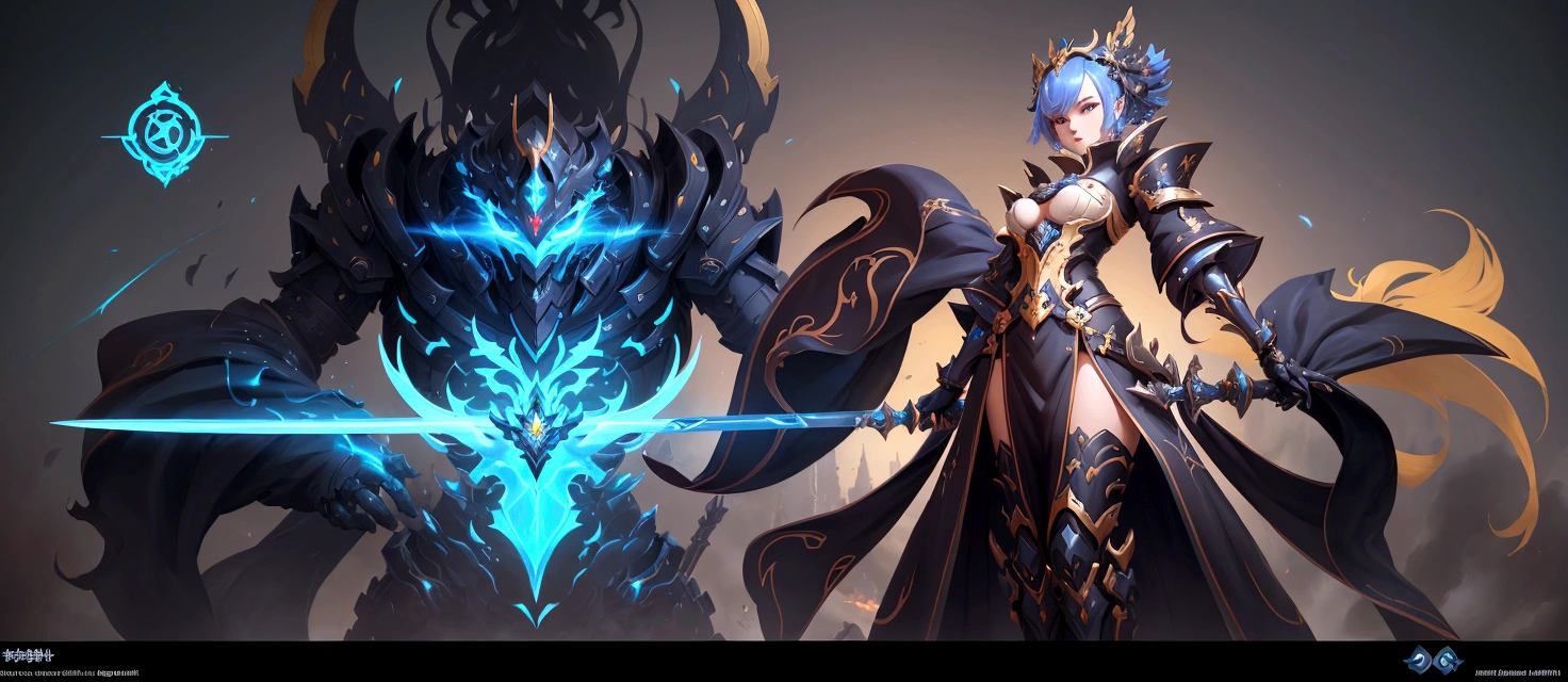 a close up of a person in a costume with a sword, ingame image, style of duelyst, ethereal and mecha theme, ability image, lineage 2 revolution style, mobile legends, an epic majestical degen trader, detailed image, full device, tranding on pxiv, manimalist, onmyoji detailed art, background image