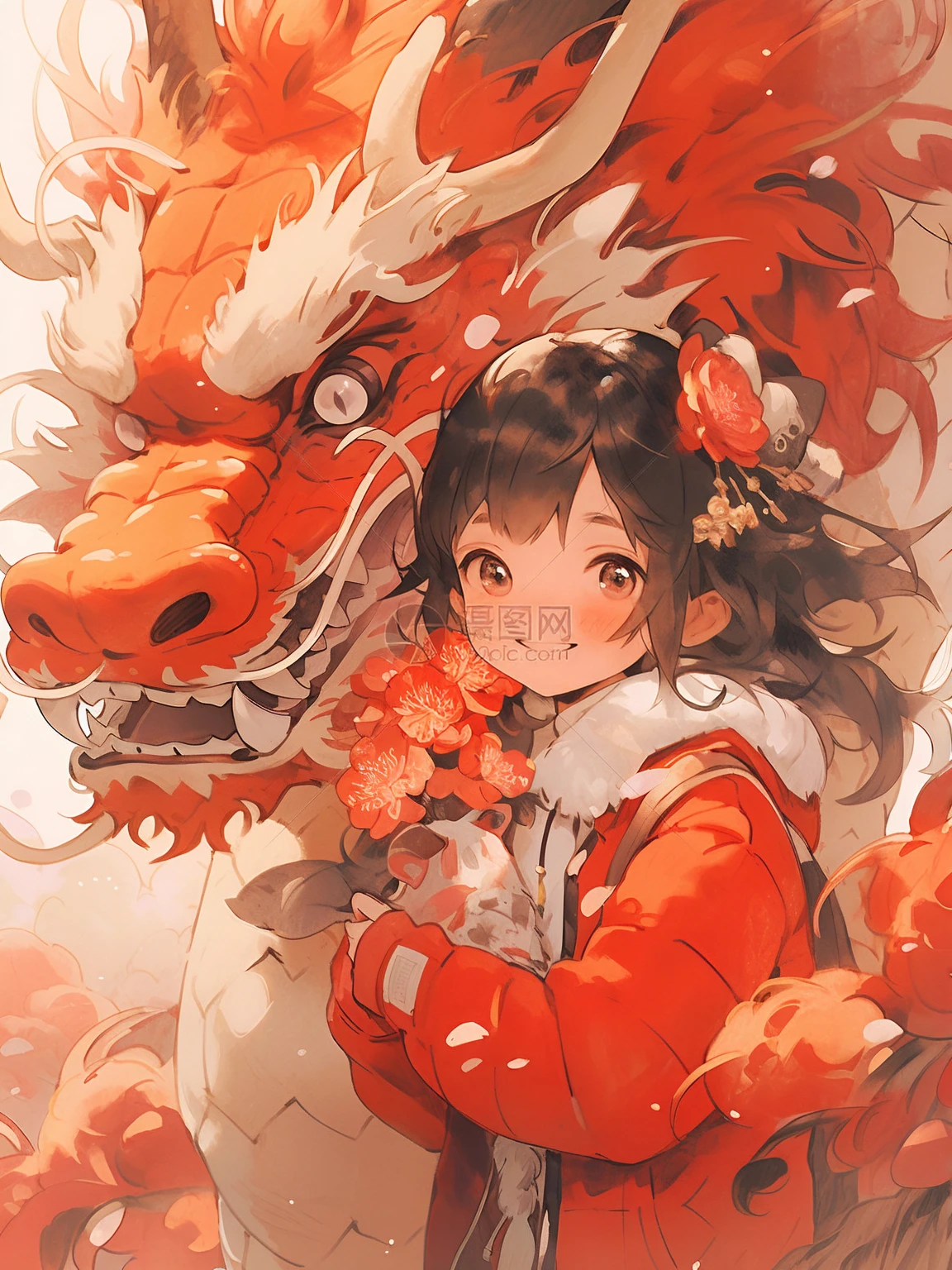 Chinese baby girl in Tang costume , There is a bunch of furry rabbit ears on the head，Lying in the arms of a big rabbit , Be surrounded by colorful auspicious clouds and stars , in the style of realistic and hyper detailed renderings , kawaii , zbrush , hyper - realistic oil , contour shadow . mother of pearl iridescent , Holographic white , Realism