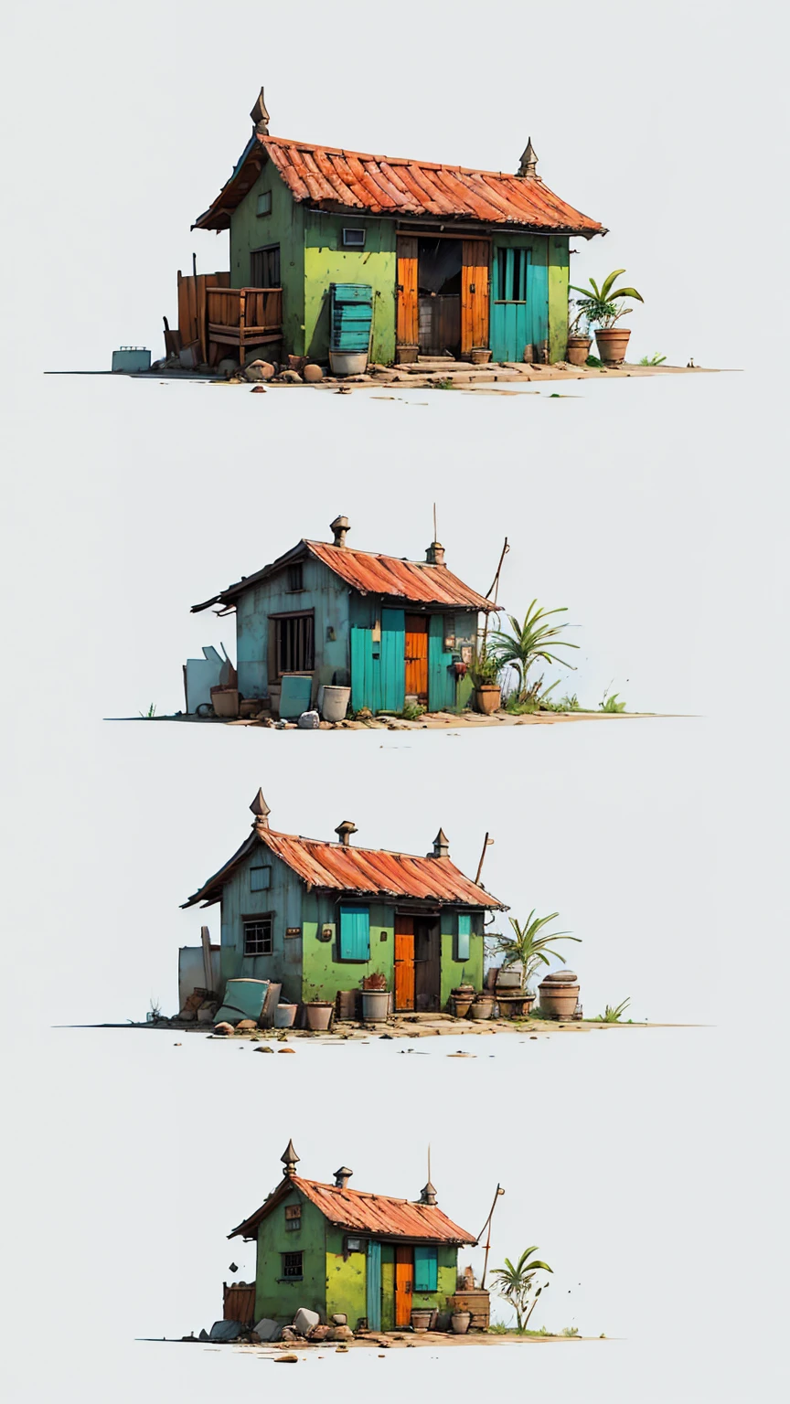 cluster of small houses, Brazilian aesthetics, Brazil color palette,  Unfinished sketch, Digital illustration, (simple background:1.2)