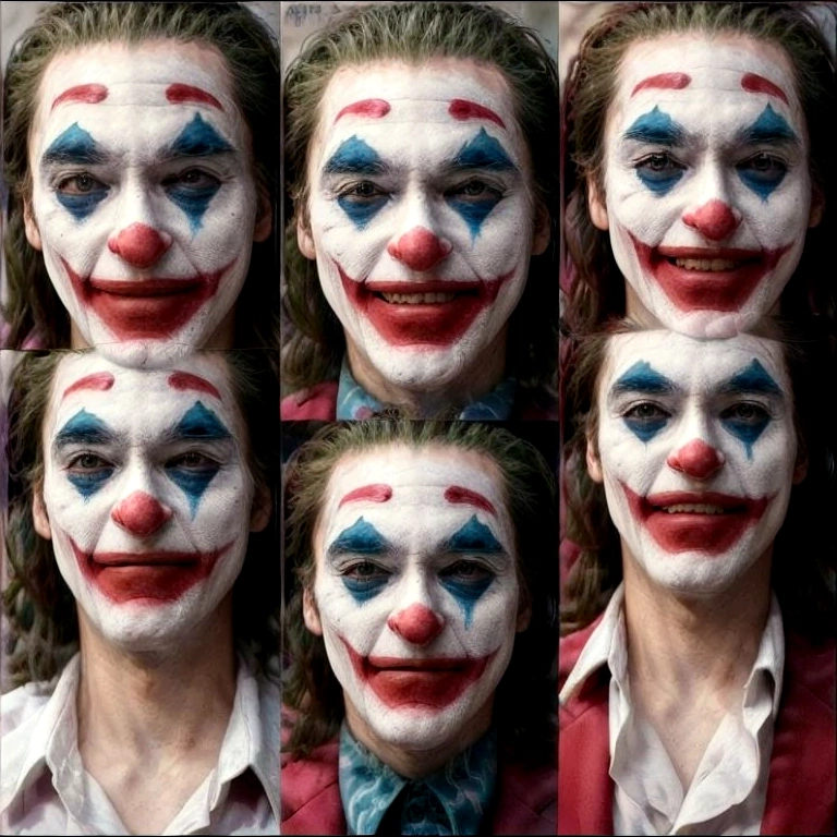 joker face with multiple different expressions, facial expressions, detailed facial expressions, facial expression, full of expressions, detailed facial expression, expressions, micro expressions, realistic facial expression, corrected faces, neutral expressions, happy facial expression, different expression, crazy expression, face variations, happy expression, happy expressions, laughingstock, slightly happy facial expression