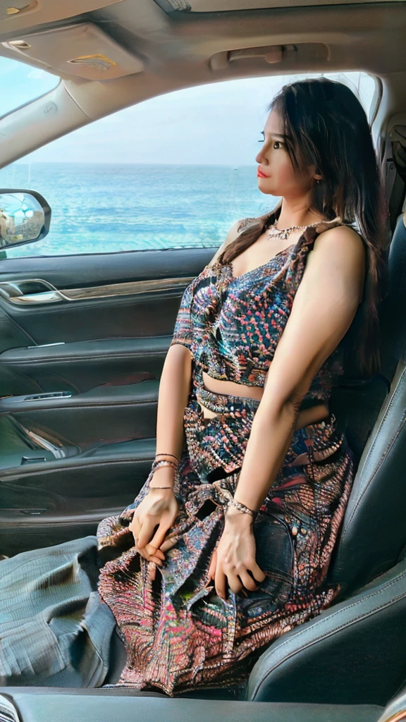 Beautiful girls smooth face full body plus size curve wearing saree blues full body plus size curve location beach site down, breast size large breast tight . Picture quality 8k 16k,