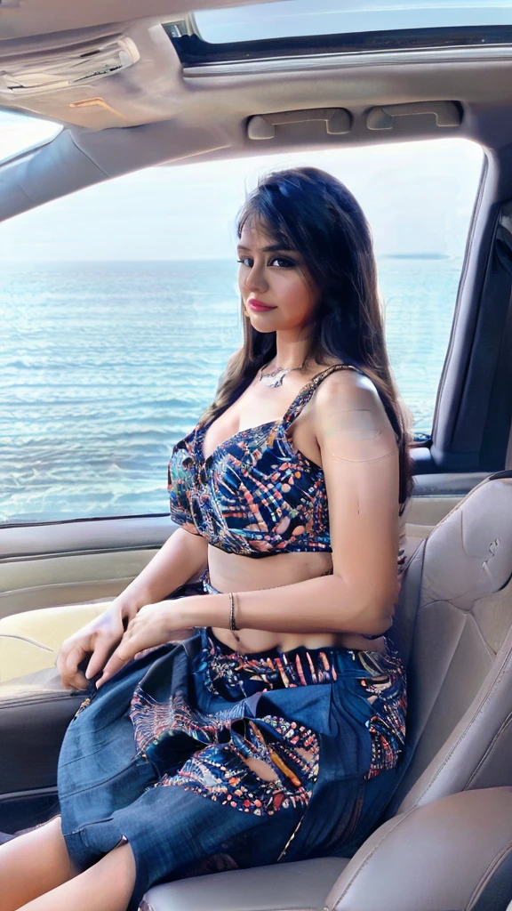 Beautiful girls smooth face full body plus size curve wearing saree blues full body plus size curve location beach site down, breast size large breast tight . Picture quality 8k 16k,