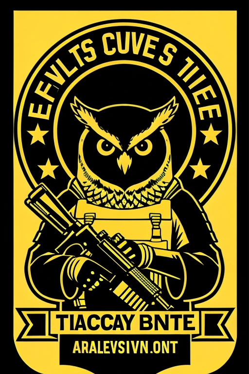 tactical logo and an owl holding a gun