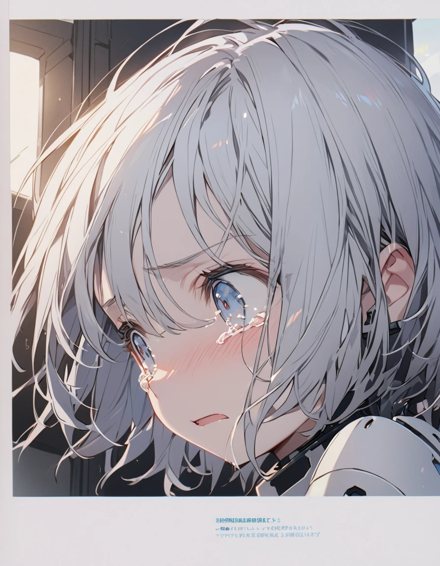 The white-haired girl cried sadly, Mechanical joints short hair