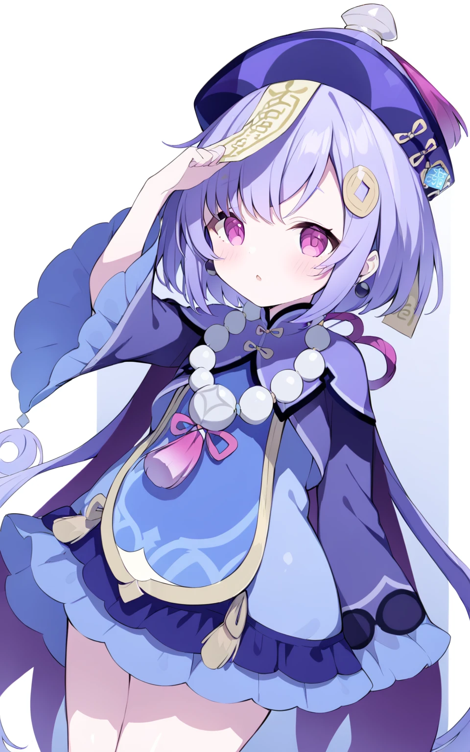 purple hair, rose eyes, short hair, white background, smoll stature, small butt, chibi, flat cheast, flat tits. medium thighs, pantyhouse, bandaged legs, small breasts, 1 girl, one girl, small stomach, curvy waist, round butt, small belly, clear skin, 1 girl, cute girl, smoll tits, curvy waist, good butt, one girl, view from front, wedding dress, 1 girl, white dress, 1 girl, show pussy, look at viewer, (panty pulling), white flowers on the head, (kissing the viewer), (kissing), Veil, (kissing mouth)