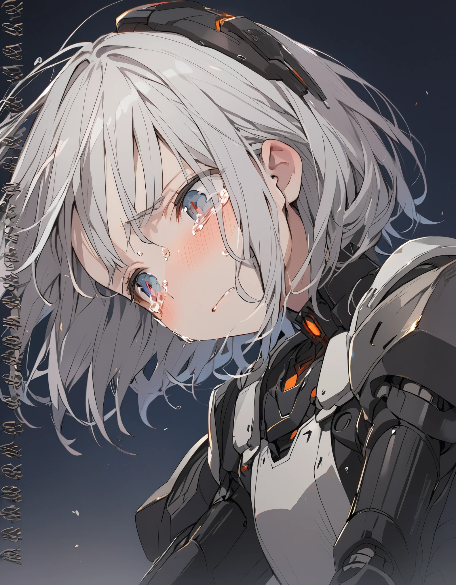 The white-haired girl cried sadly, Mechanical joints short hair