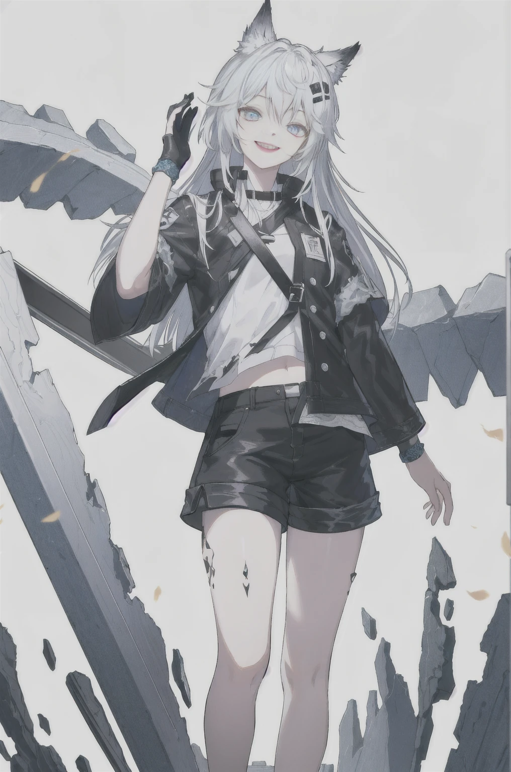 8K,high resolution,absurd,masterpiece,best quality,The original,Extremely detailed CG,Extremely detailed wallpaper,Perfect lighting,1 Girl,Vague_background，
(hutaodef:1.2),Black shorts,black h在 with h在 ,Regular Clothes，smile，white background