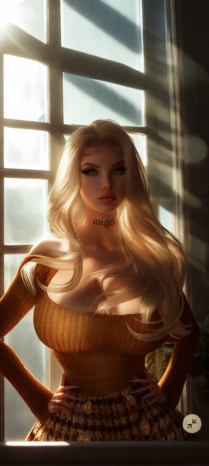 sexy girl, blonde long wavy hair, small breasts, in panties and tight t-shirt, marked nipples, candlelight, dim light, very little light, very sexy on a sofa with many cushions, she looks at us lasciviously, (art inspired by Bill Sienkiewicz , oil painting)