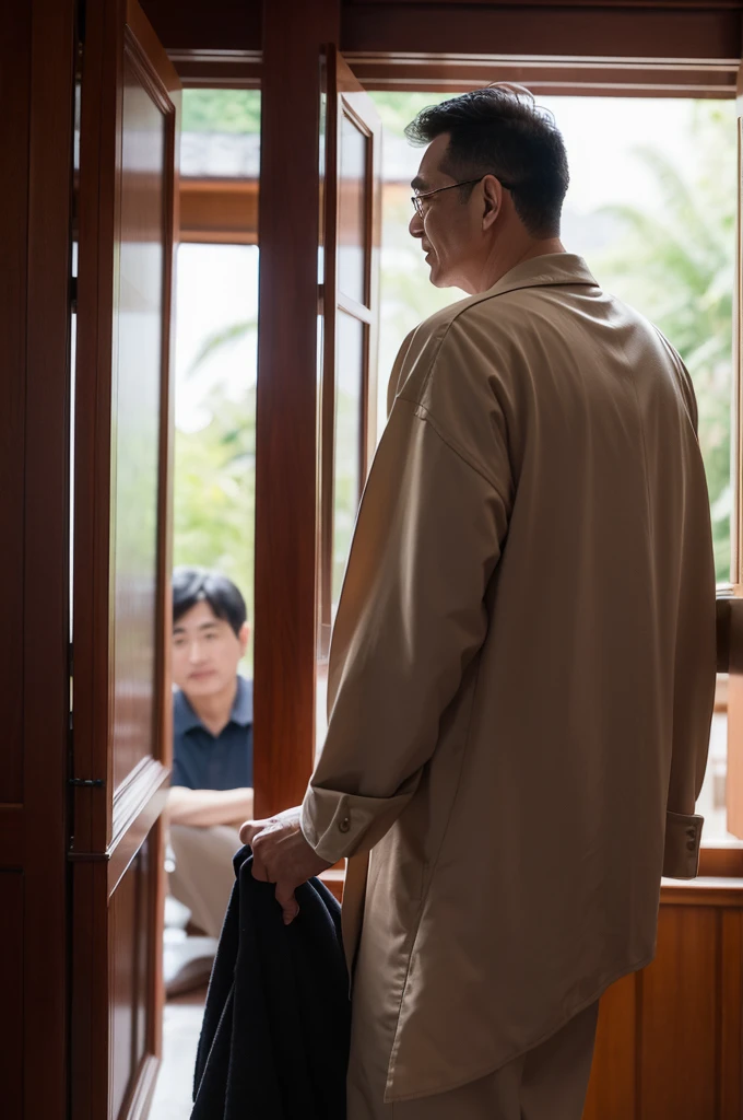 Back photo, There is only one middle-aged man in the photo,major,credibly,of Taiwanese,Used to make profile pictures, Under the mansion, Cartoon style photos