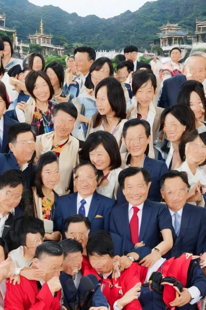 Shinzo Abe and Li Keqiang are taking a selfie with the Red Demons