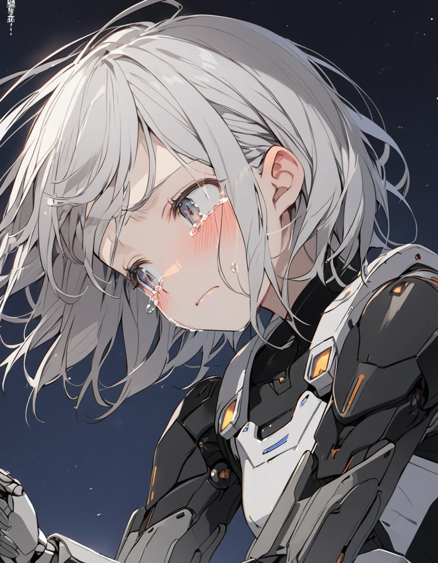 The white-haired girl cried sadly, Mechanical joints short hair