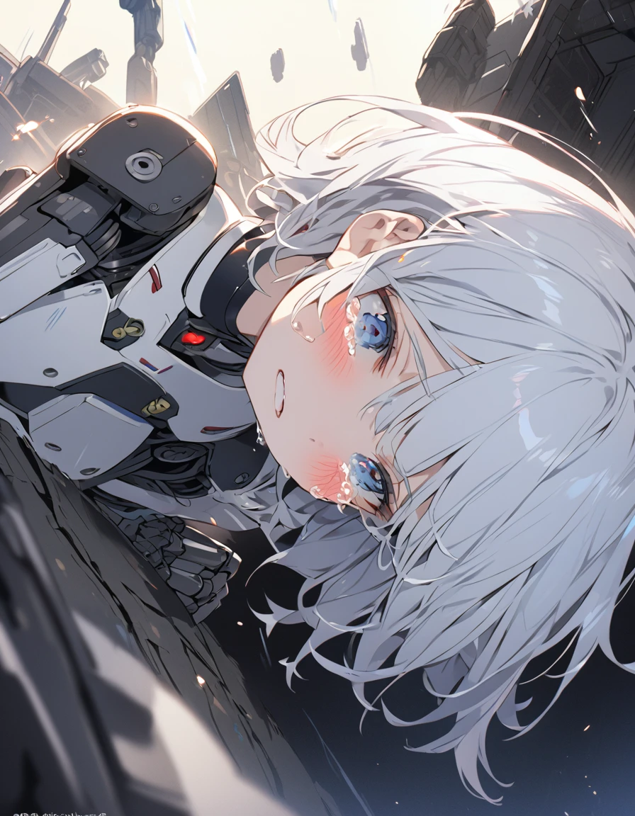 The white-haired girl cried sadly, Mechanical joints short hair