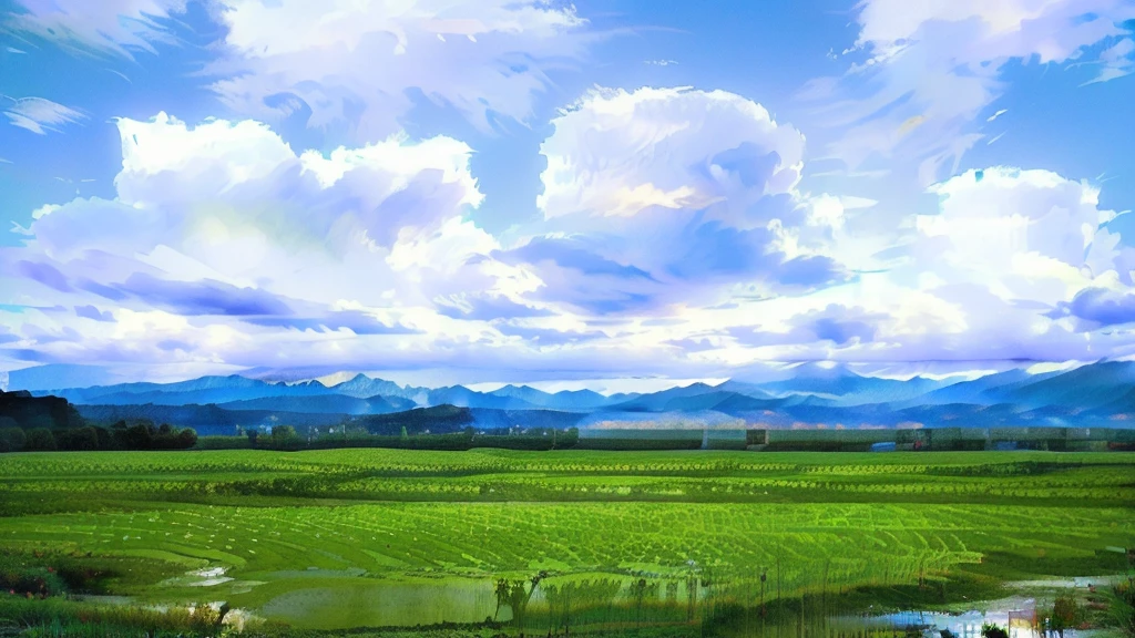 In the background is a vast green field with mountains as a backdrop., Fields with clouds on the background, In the background is a green field, Landscape of the landscape, Landscape Wallpaper, Malaysia with rice paddies, Very beautiful scenery, Amazing scenery in the background, Landscape Wallpaper, Background nature and clouds, very Very beautiful scenery, High resolution in the field, The scenery is serene!!、Blue Hour、Blue Hourに撮影した写真