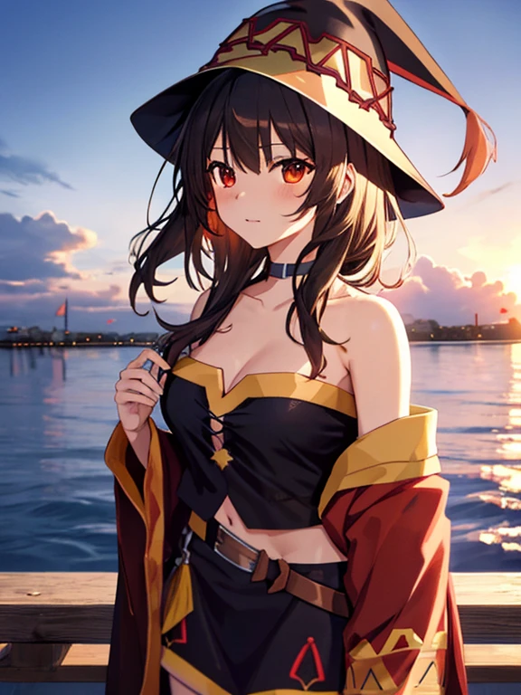 star, Morning Glow、seaside park, Megumin, uhd, retina, masterpiece, ccurate, anatomically correct, textured skin, super detail, high details, high quality, best quality, highres, 4K