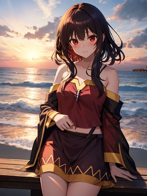 star, Morning Glow、seaside park, Megumin, uhd, retina, masterpiece, ccurate, anatomically correct, textured skin, super detail, high details, high quality, best quality, highres, 4K
