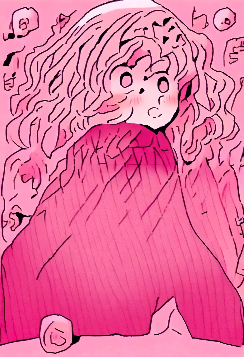 Woman with long hair, pink skin and pink hair