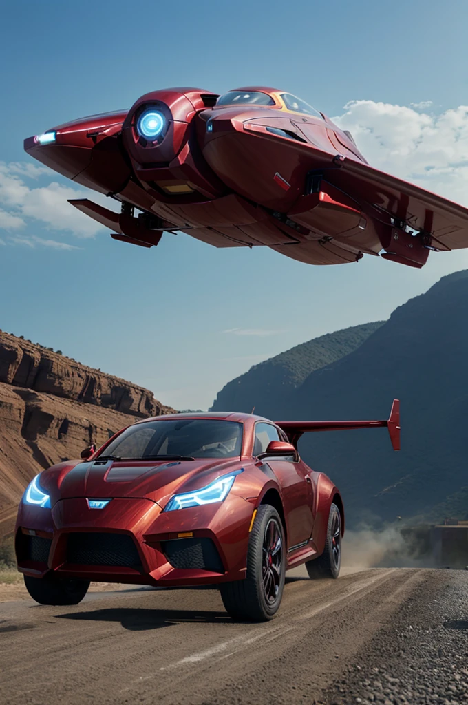 Flying car with iron man