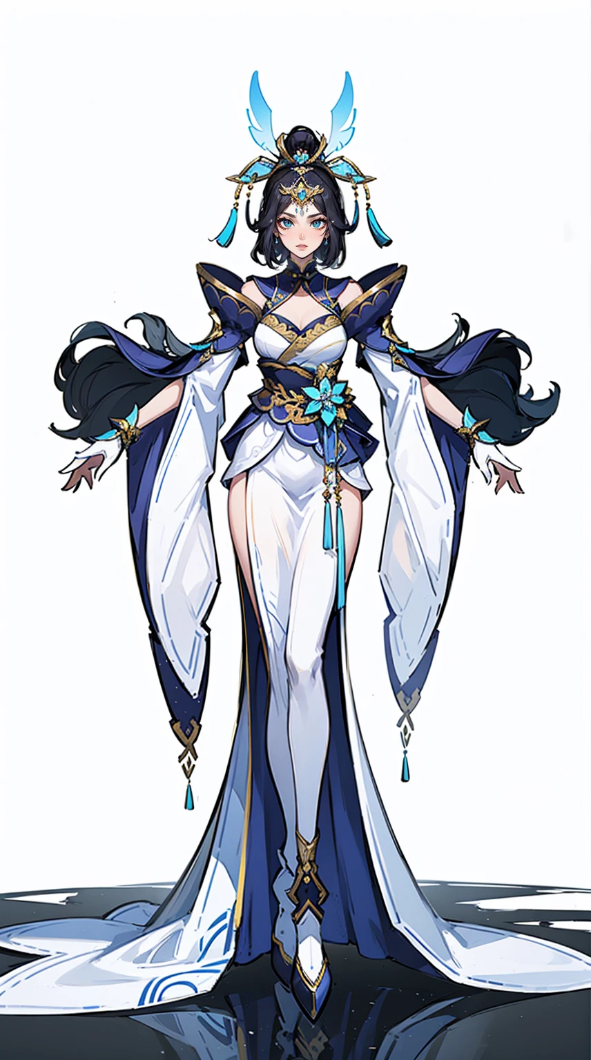 1 female(Pretty Face),Unique,Full body standing,Solitary,Transparent Background,Original character designs from East Asia,Game character costume design,Gorgeous dress,High Detail,Color Grade, (glow), ((Dramatic Lighting)), ((Exquisite light)),Intricate details, lens flare,((White background)),Ultra-high resolution,Clear focus,HD,8K,Clear facial features,Clear the details,beautiful eyes,Pretty Face