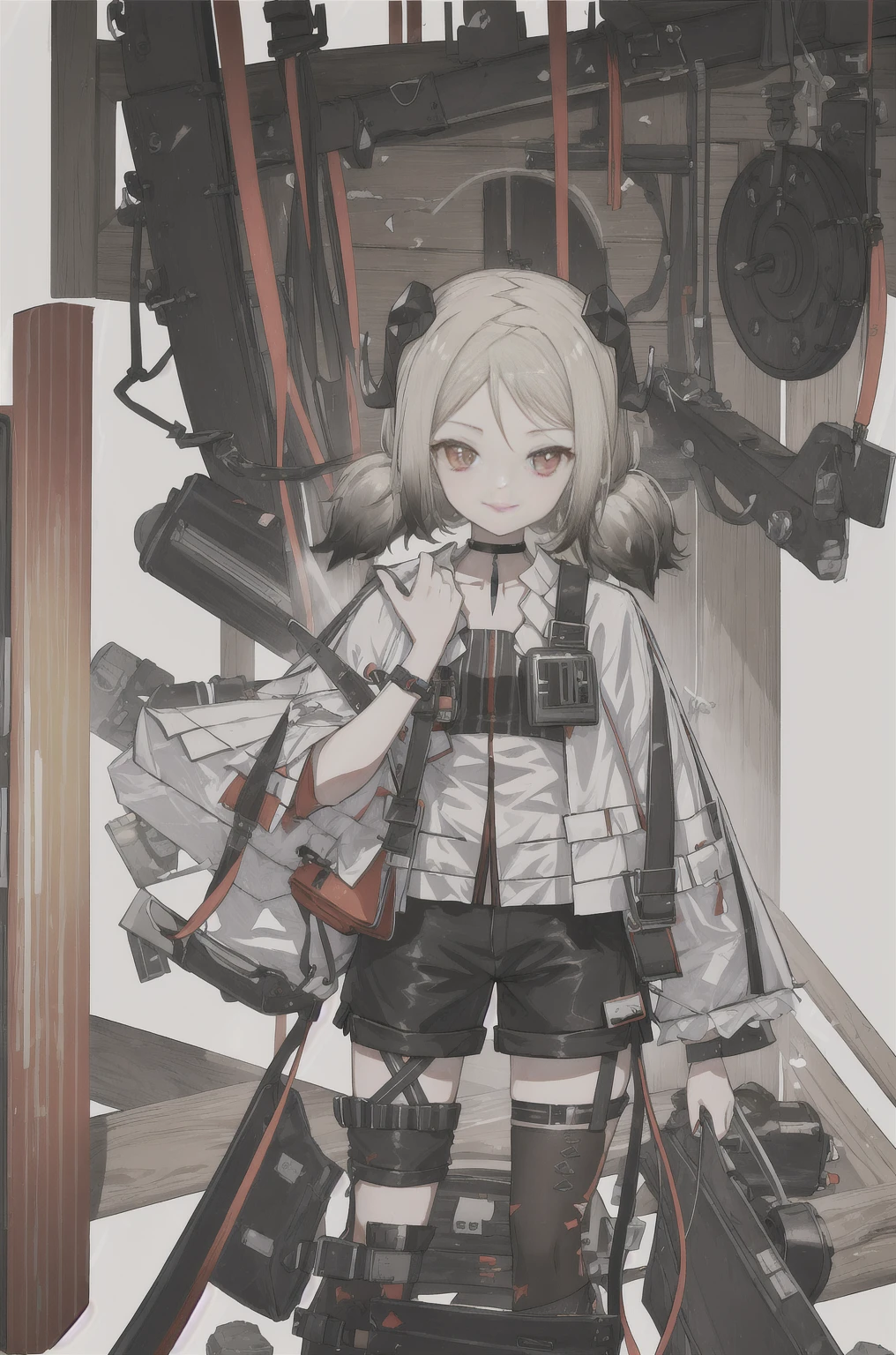8K,high resolution,absurd,masterpiece,best quality,The original,Extremely detailed CG,Extremely detailed wallpaper,Perfect lighting,1 Girl,Vague_background，
(hutaodef:1.2),Black shorts,black h在 with h在 ,Regular Clothes，smile，white background