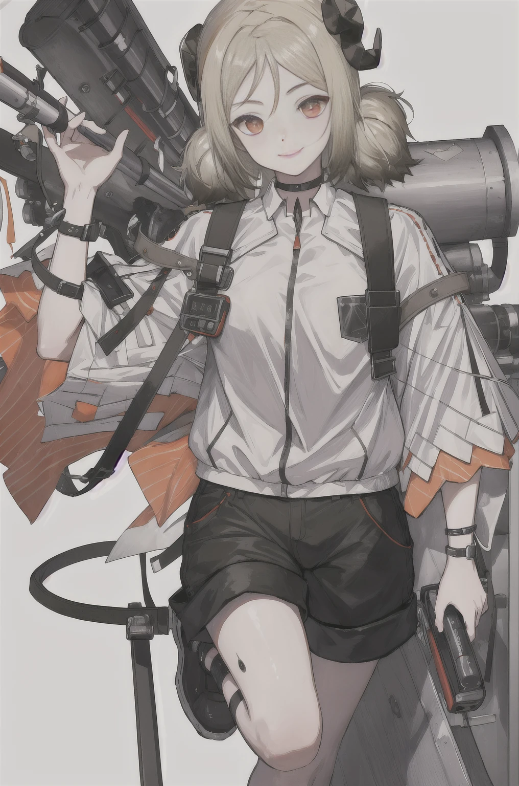 8K,high resolution,absurd,masterpiece,best quality,The original,Extremely detailed CG,Extremely detailed wallpaper,Perfect lighting,1 Girl,Vague_background，
(hutaodef:1.2),Black shorts,black h在 with h在 ,Regular Clothes，smile，white background