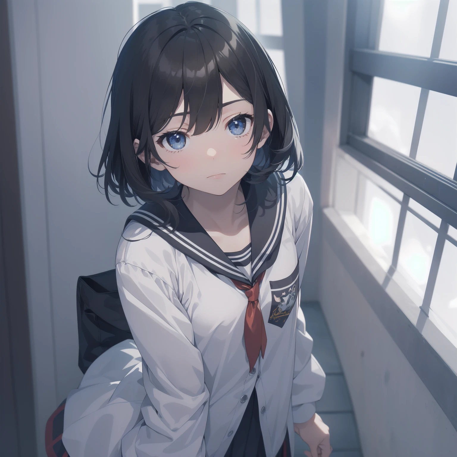 ultra-absurdres-Top quality by artist God, ultra-detailed, high resolution, anime moe artstyle, best anime 8k konachan wallpaper, pixiv contest winner, pool:2810, perfect anatomy,break, 1girl, (Please draw a girl walking sleepily to school alone. )break,(Solo,little female, 13-year-old:1.3),Full limbs, complete fingers,a junior high school student, (very short hair), short cut, flat chest, , small butt, small black eyes, beautiful detailed eyes, well-proportioned iris and pupils, expressive eyes, highres detailed hair, soft expression, salor school_uniform, sailor collar, serahuku, bow, pleated skirt,(Detailed Lighting), (Detailed background), in the School commute route. break,super detailed skin, Best cinematic lighting powered by famous artist, 8k,beauty illustration,photoshop_(medium),very aesthetic,break,((artist:saiguchi_otoufu )), artist:clamp ,artist:carnelian ,artist:kantoku ,