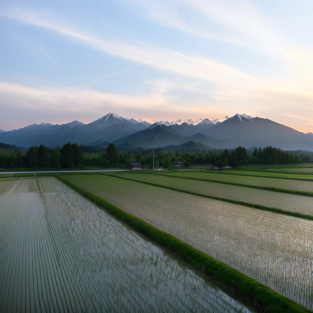 The fields of Arafed with the mountains in the background, Japanese countryside, Japanese countryside, Japanese countryside, rice paddies, Japan Countryside Travel, Gunma Prefecture, rice, Night setting, Ibaraki Prefecture, Mountains in Japan, Japanese Harvest, aomori japan, korean countryside, At dusk!, beautiful iwakura, saitama prefecture