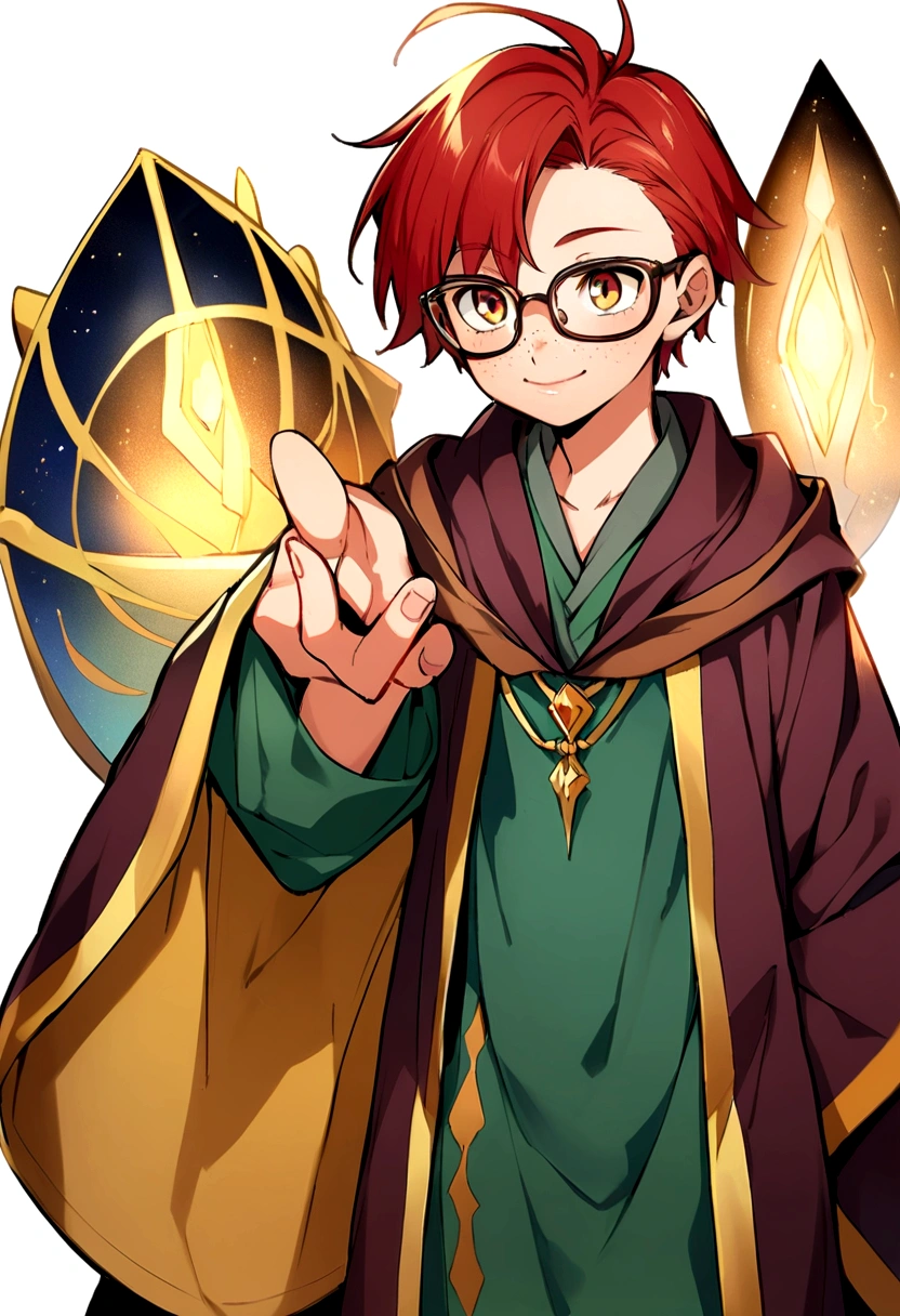 Male wizard, , redhead with freckles and glasses