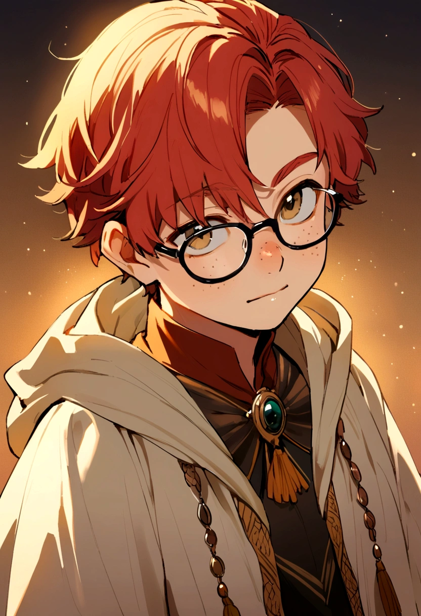 Male wizard, , redhead with freckles and glasses