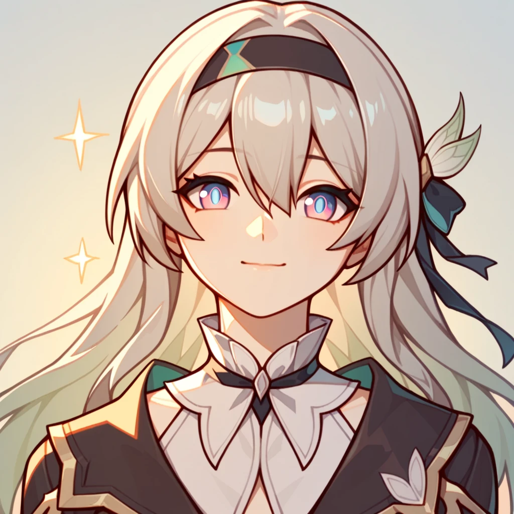 firefly_\(honkai:_star_rail\), 1girl, black_hairband, grey_hair, long_hair, purple_eyes, black_jacket, long_sleeves, hair_between_eyes, white_shirt, very_long_hair