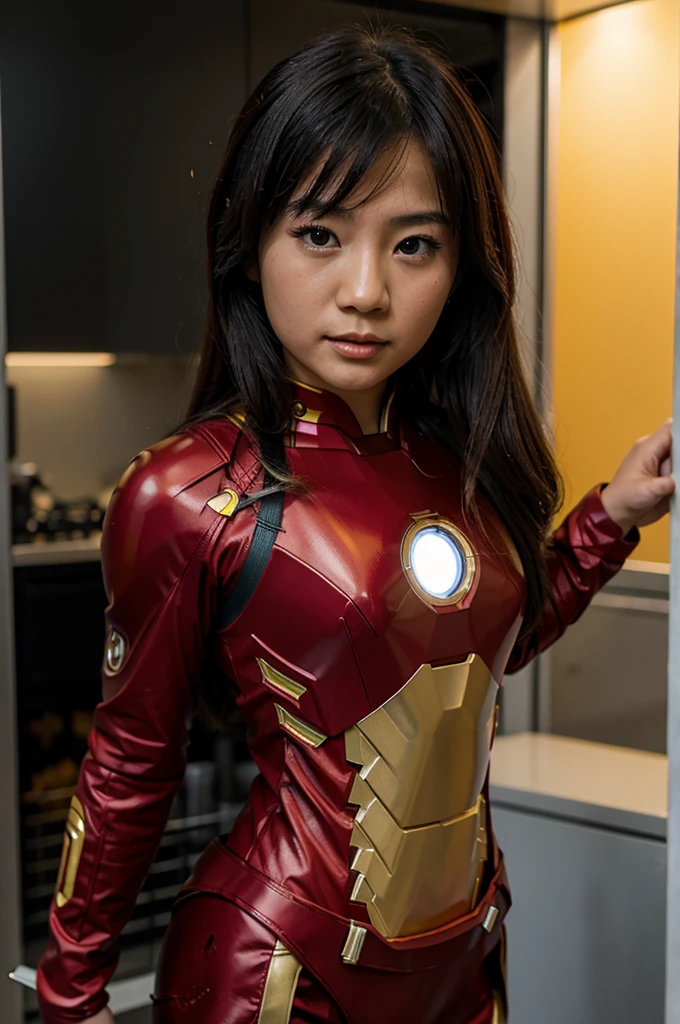 Little Asian girl  wearing iron man costume 