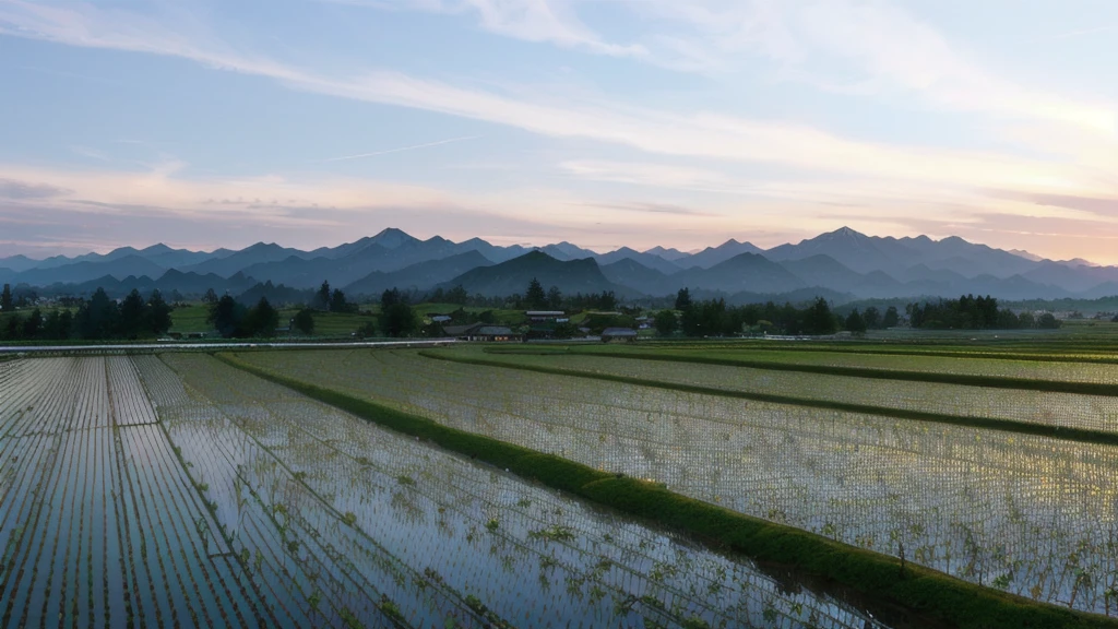 The fields of Arafed with the mountains in the background, Japanese countryside, Japanese countryside, Japanese countryside, rice paddies, Japan Countryside Travel, Gunma Prefecture, rice, Night setting, Ibaraki Prefecture, Mountains in Japan, Japanese Harvest, aomori japan, At dusk!, beautiful iwakura, saitama prefecture