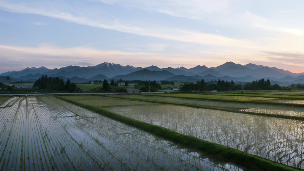 The fields of Arafed with the mountains in the background, Japanese countryside, Japanese countryside, Japanese countryside, rice paddies, Japan Countryside Travel, Gunma Prefecture, rice, Night setting, Ibaraki Prefecture, Mountains in Japan, Japanese Harvest, aomori japan, At dusk!, beautiful iwakura, saitama prefecture