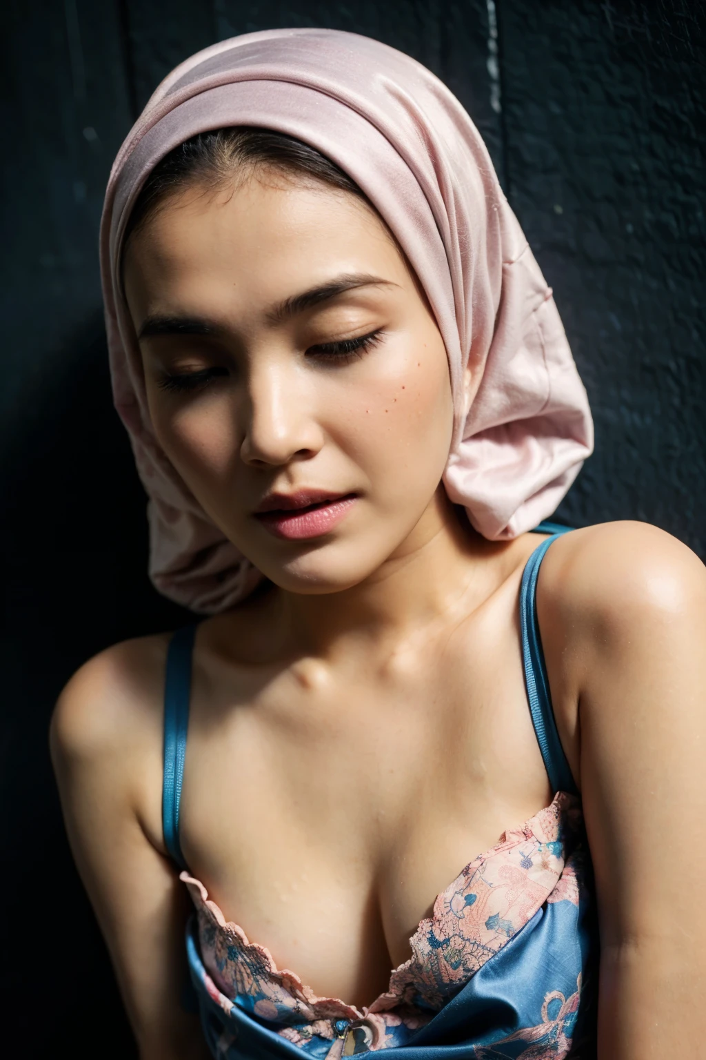 ((STRADDLING)), (SATIN HIJAB STYLISH)), ((Big Tits:0.6)), ((Flat Chest:1.6)), ((Closed Eyes)), ((Strapless Colourful bra Flat Chest)), Naked, Angry pose, Angry face, (((HIJAB MALAY GIRL))), masutepiece, High quality, UHD 45K, Realistic face, Realistic skin feeling , A Japanese Lady, 8 years old, , Very cute and baby-like face, (((FLAT CHEST))), (MATRIX WORLD), ((look In front  at the camera and SADNESS)), (((CUTE GIRL))), ((PEACH SATIN LIPS))
