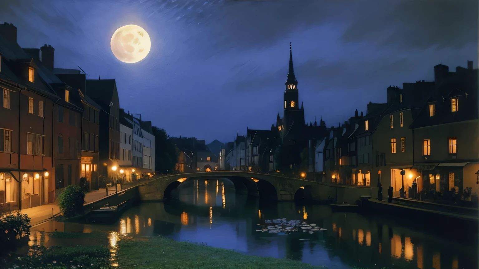 Claude Monet oil paintings, European witch hunt, Cities Towns, Villagers, Priest, full moon, fire