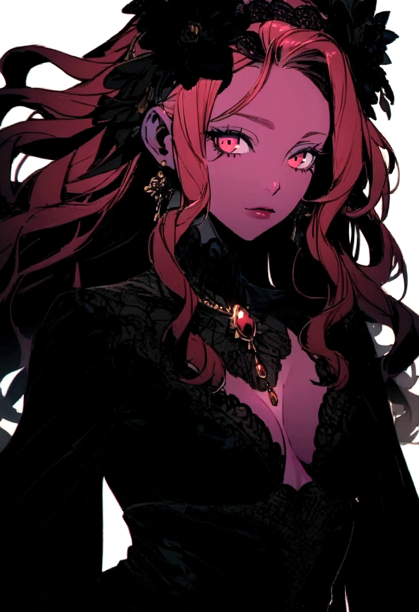 Woman with long hair, pink skin and pink hair