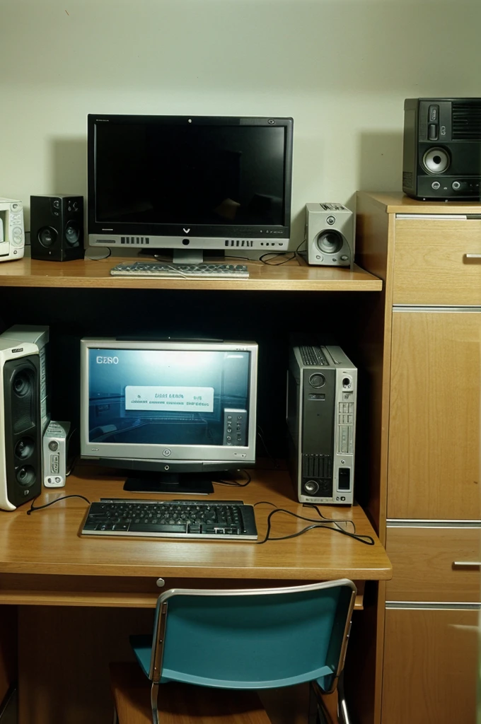 A 90's desk with a computer on it Screen while booting Windows 98