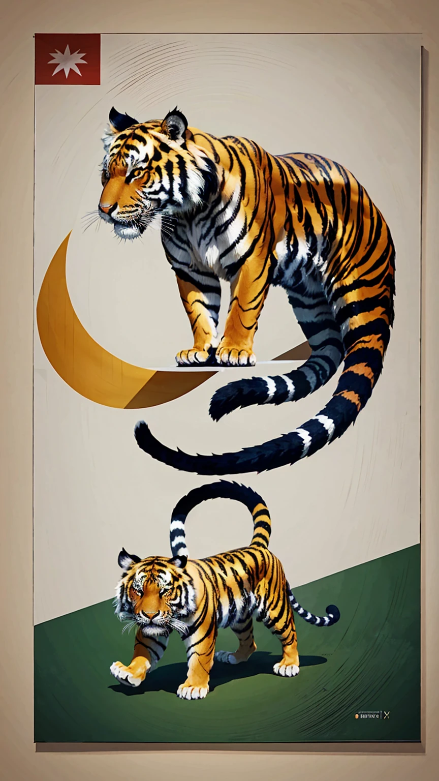 with a Sumatran Tiger by his side, flag of indonesia , Digital illustration, Indonesian independence day, flat illustration, minimalistic, Simpler, high qualiy, accurate detail,