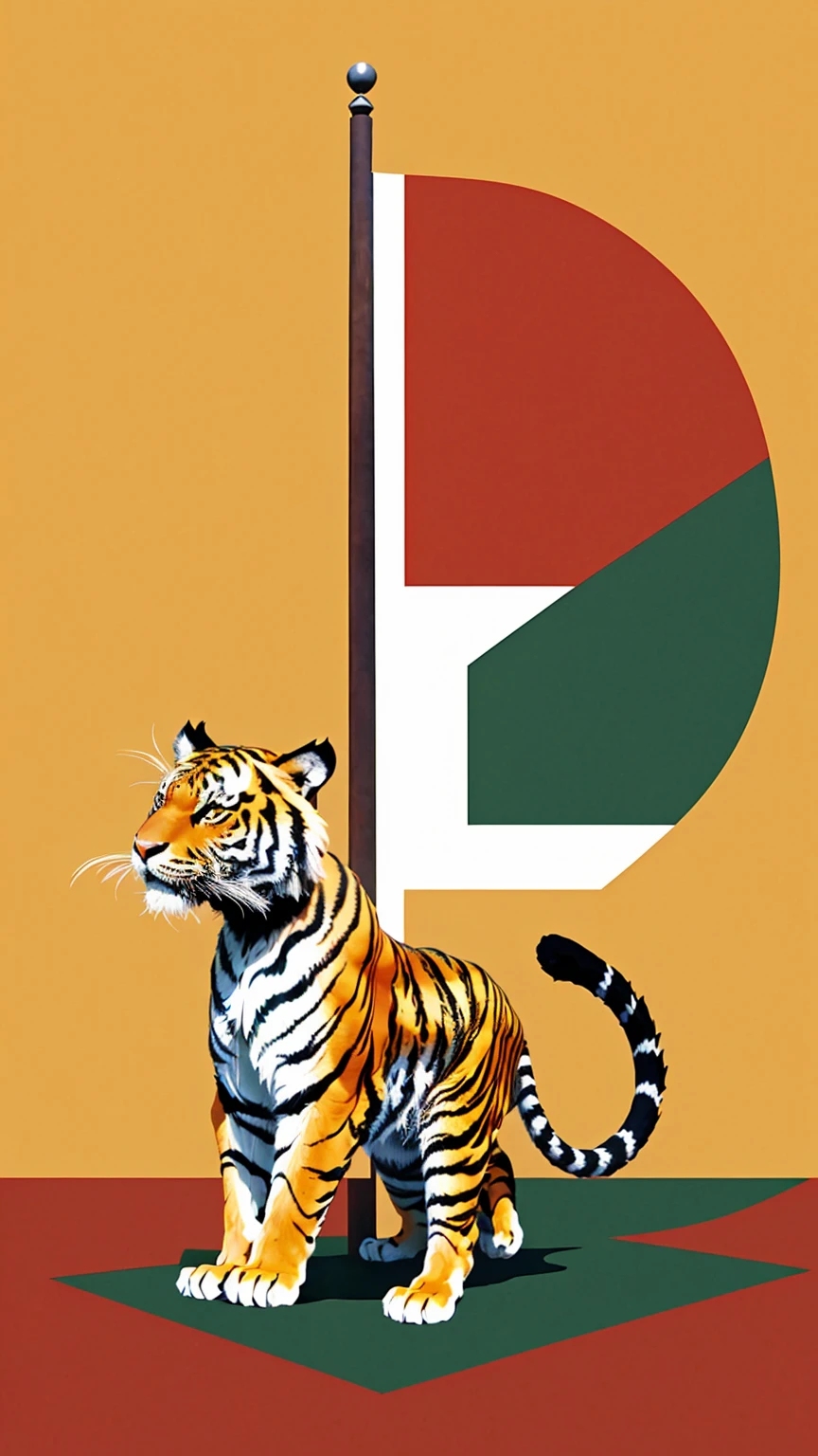 with a Sumatran Tiger by his side, flag of indonesia , Digital illustration, Indonesian independence day, flat illustration, minimalistic, Simpler, high qualiy, accurate detail,
