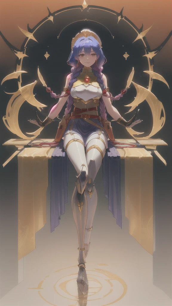 Name: Yuuka rubystand
Element: FLAMARA
Description: Resilient forge-keep selector, yielding sun enhanced inventions. Demonstrating an effervescent spirit, words of wisdom challenge rituals.
Prompt: ((((Serene youth, utility aspect, supreme detail, optimistic expression)))), 1girl, wearing personnel apron, sitting, (((mech legs:1.2, articulated ankles:1.3, optimization design:1.2))), (machined body muted gold, belt with tool pouch and hoses), (iroses red hair in three braids painted with golden scales), (golden-hazed eyes embodying solar energyWell balanced features, slightly angular accessories), (((intricately paintexressed lost world wild flowers rahmon)), (mid-ins→ chest length backless cuirass), ((elder sibling demeanor sapphire pendant)), looking over blueprints, ((bolted waist bones etched with flourishes)), immaculateConfirming a brilliant idea earned amid workshop fire, minim-fidgetting fingers soft lighting, sector peacefulness, background smog table smoke ingots training millinery , ((distinct tangible symmetrical fluid focus)), 22 years old, content, authoritative, climax of day.
