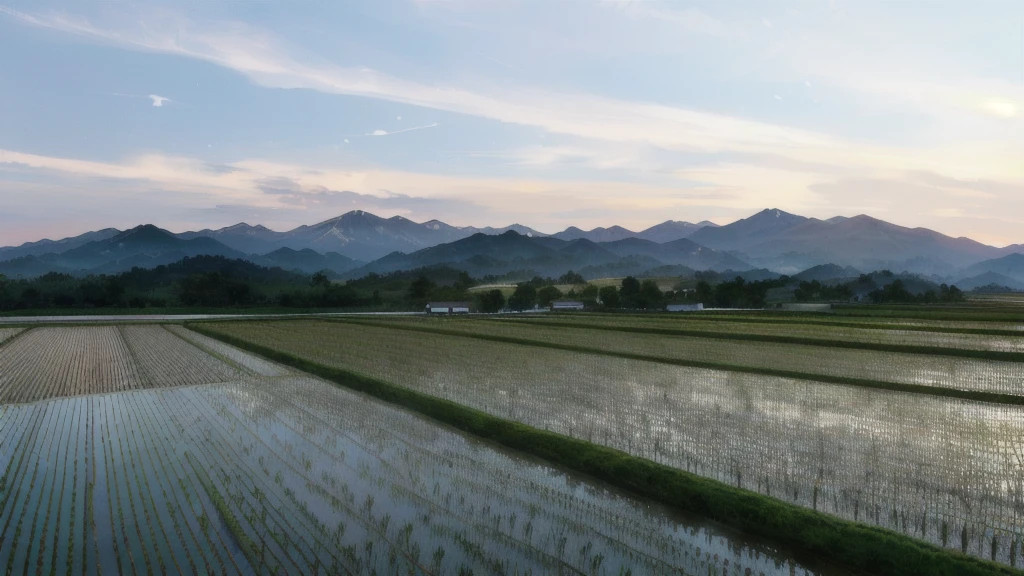 The fields of Arafed with the mountains in the background, Japanese countryside, Japanese countryside, Japanese countryside, rice paddies, Japan Countryside Travel, Gunma Prefecture, rice, Night setting, Ibaraki Prefecture, Mountains in Japan, Japanese Harvest, aomori japan, At dusk!, beautiful iwakura, saitama prefecture、summer、rice、